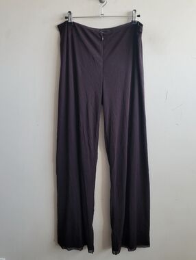 Vivienne Tam 90s Low Waist Black Nylon Mesh Straight Leg Pants Brown